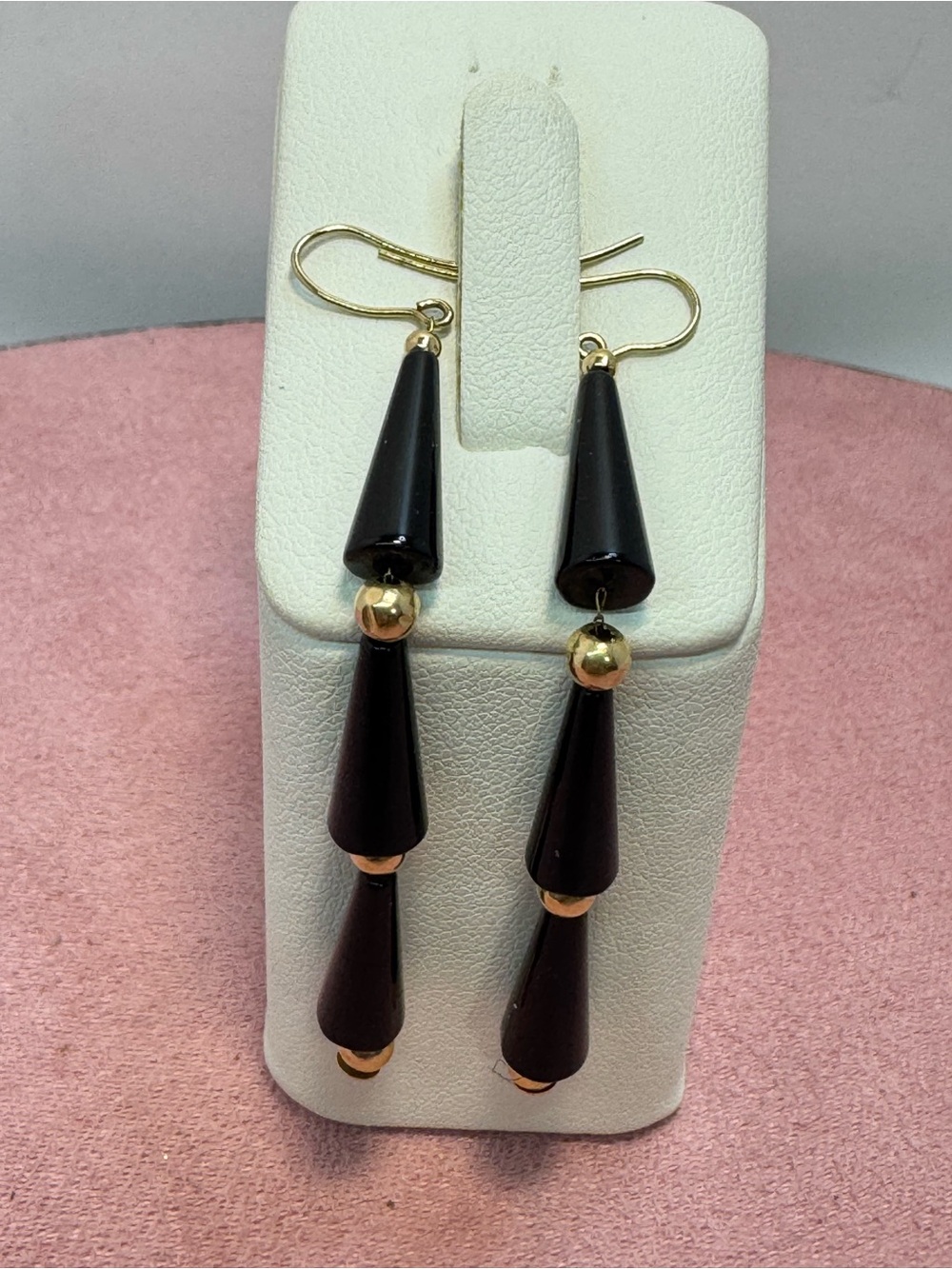 14KT Yellow Gold & Black Onyx Cone Drop Earrings